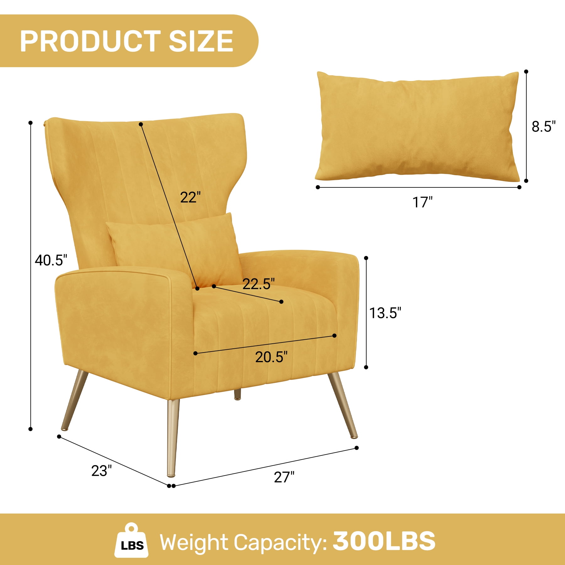 MOONMISS Velvet Accent Chair for Living Room, Modern Arm Chair with Pillow, Single Sofa Lounge Chair for Bedroom & Reading Room,Yellow