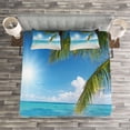 thumbnail image 3 of Ambesonne Beach Quilted Bedspread Set 3 Pcs, Tropical Seashore Palms, King Size, Fern Green Sky Blue, 3 of 3
