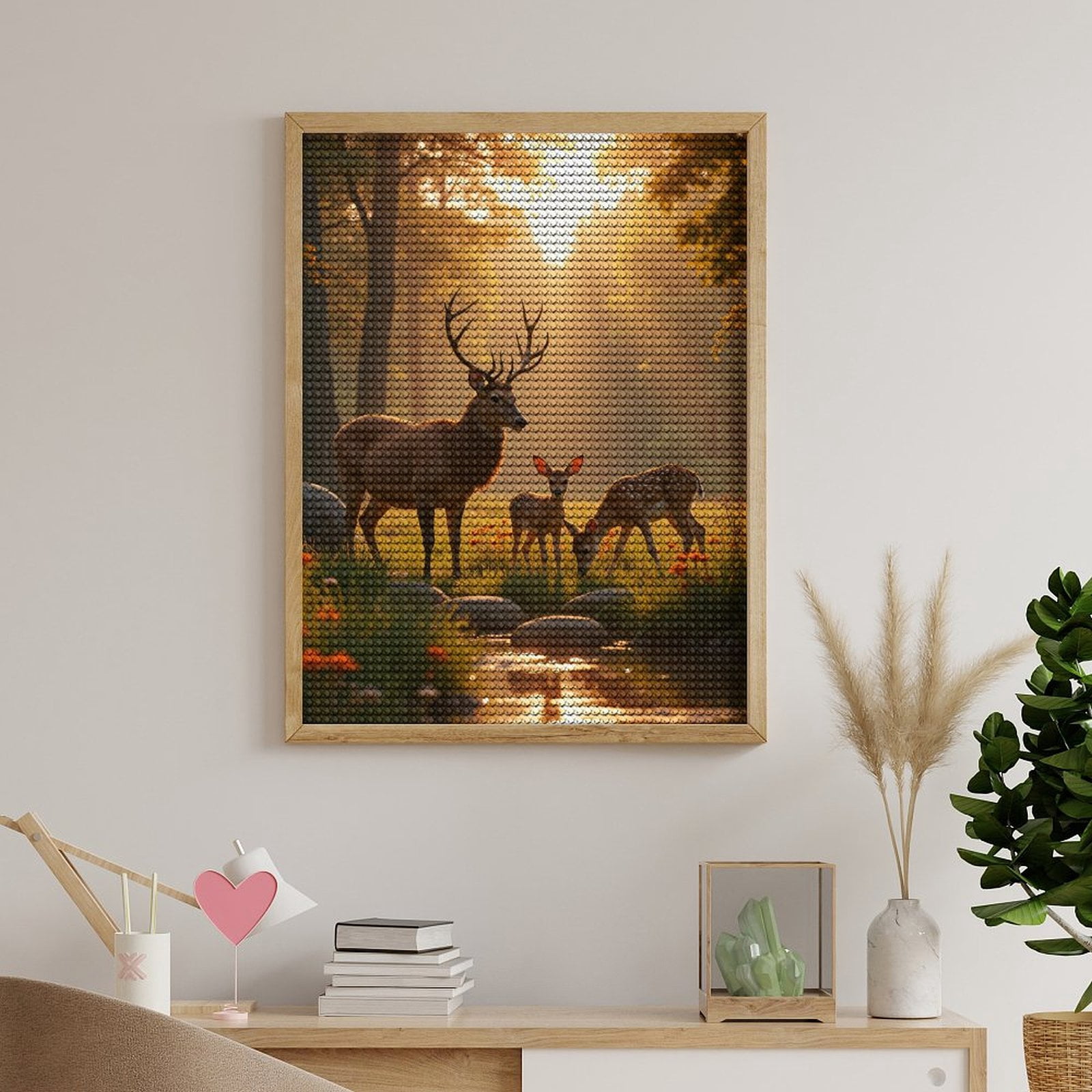 Diamond Art Kits for Adults, Deer Family In Forest Sunlight 5D Diamond Painting Kits for Adults Beginners, DIY Full Drill Diamond Painting, Gem Art and Crafts 12x16