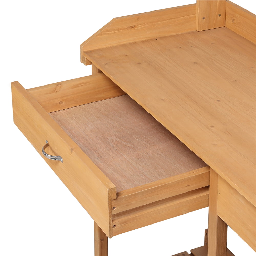 Renwick Wooden Potting Bench with Removable Sink Drawer, Oak