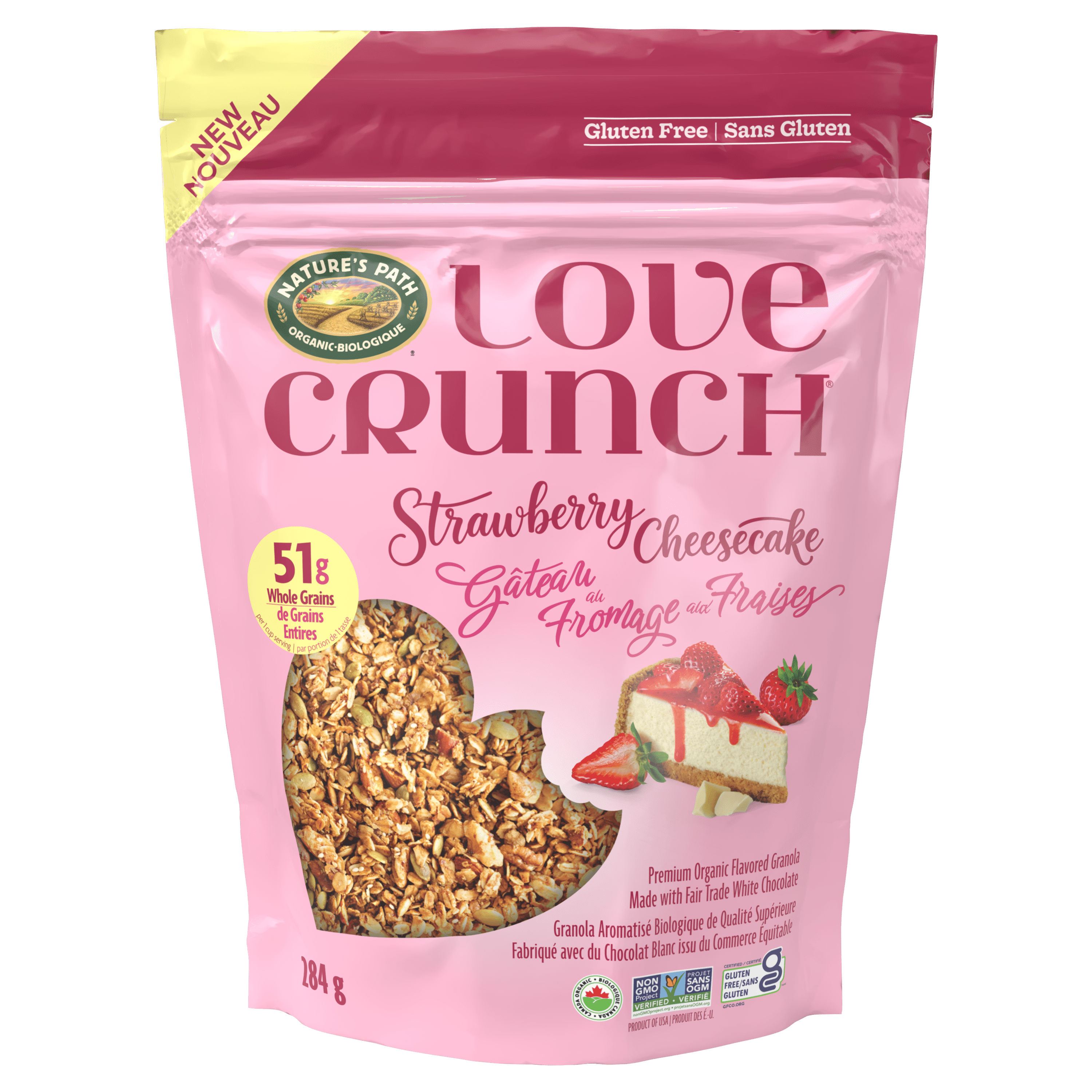 Granola Sans Gluten biologique Gateau au fromage auz fraises Love Crunch sac de 284 g