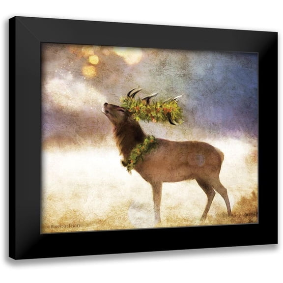 Bluebird Barn 14x12 Black Modern Framed Museum Art Print Titled - Holly and Ivy Stag