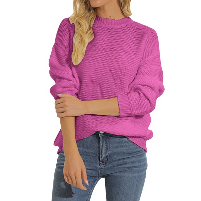 Gibobby Suéter Abrigo Mujer Mujer 2022 invierno otoño sólido cuello cuello globo manga larga suéteres pulóver ropa de abrigo (Rosa, S)