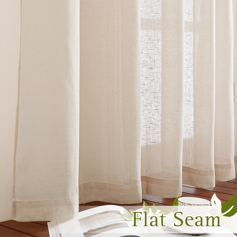 NICETOWN Linen Curtains for Bedroom 63 inches Long, Rod Pocket Linen sheer curtains Light Filtering Privacy Vertical Window Curtains & Drapes, 52"x63", Beige, 2 Panels