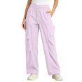 thumbnail image 2 of Women's Cargo Pants, Wide Leg Pants with Elastic Waist, Drawstring & Pockets, Outdoor Hiking Athletic Gym Wear | VerBelle,Pink 2XL, 2 of 6