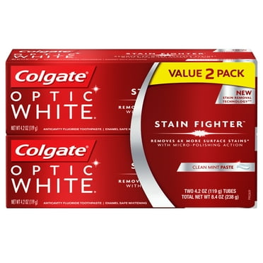 Colgate Optic White Stain Fighter Clean Mint Toothpaste - 4.2 ounce (2 pack)
