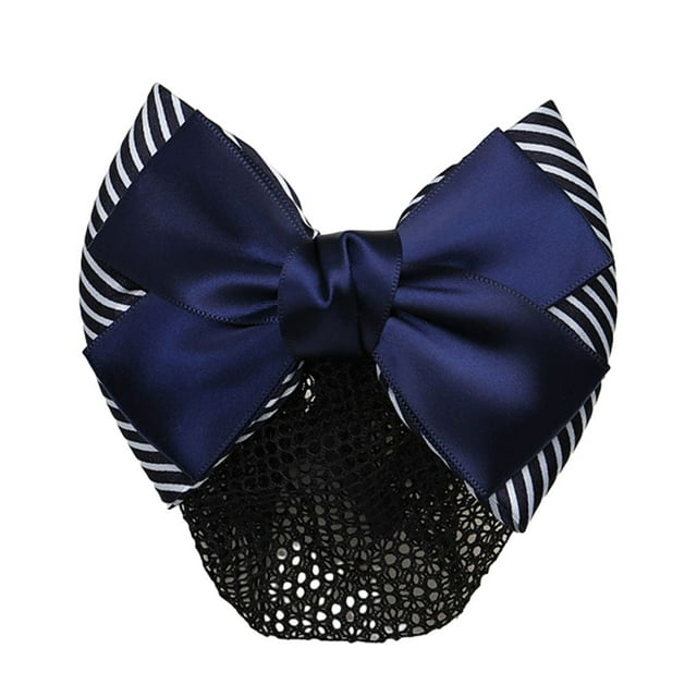 tredstone Wide Application Bow Work Hair Clips For Various Occasions Fashionable And Elegant Elastic Hair Nets Thick Stripes- Blue 1Set