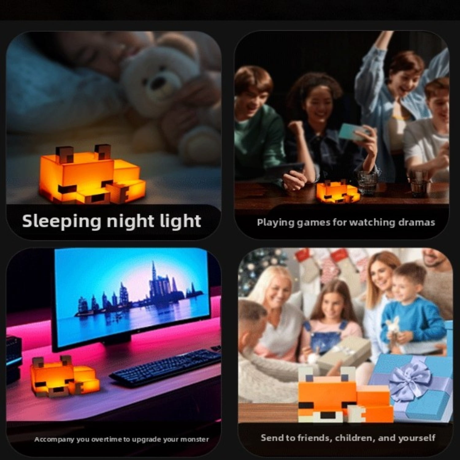 D.FAMILY Cute Fox Night Light, Soft Orange Glow, Desk Lamp for Gaming Room or Kids and Tween Bedroom