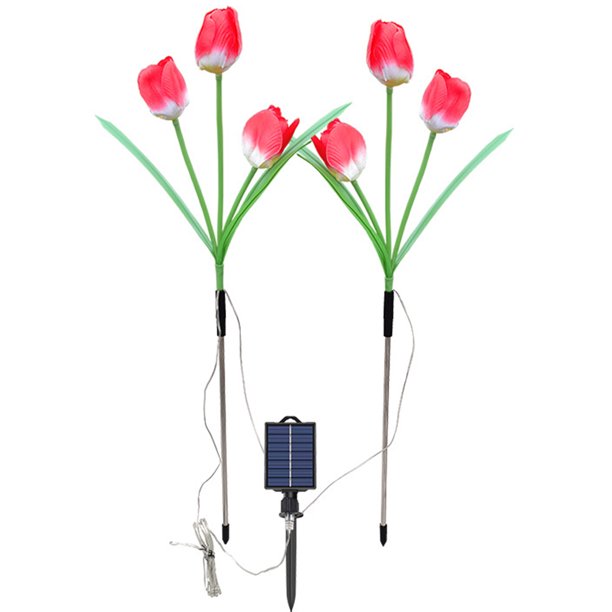 Likrtyny Luces Solares para Exteriores Tulipanes Impermeables Luces Solares para Jardín (1 Remolque 2 Rojos)
