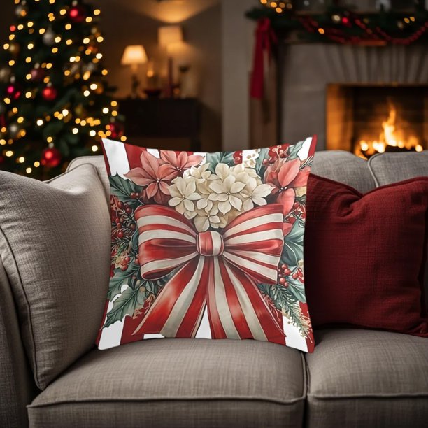 Fundas de Almohada Navideñas de 45X45 Cm (17,7X17,7 Pulgadas) de Algodón Decorativo | Tela Suave | Cremallera Oculta | Decoración Navideña Festiva para El Hogar | 1 Funda de Almohada