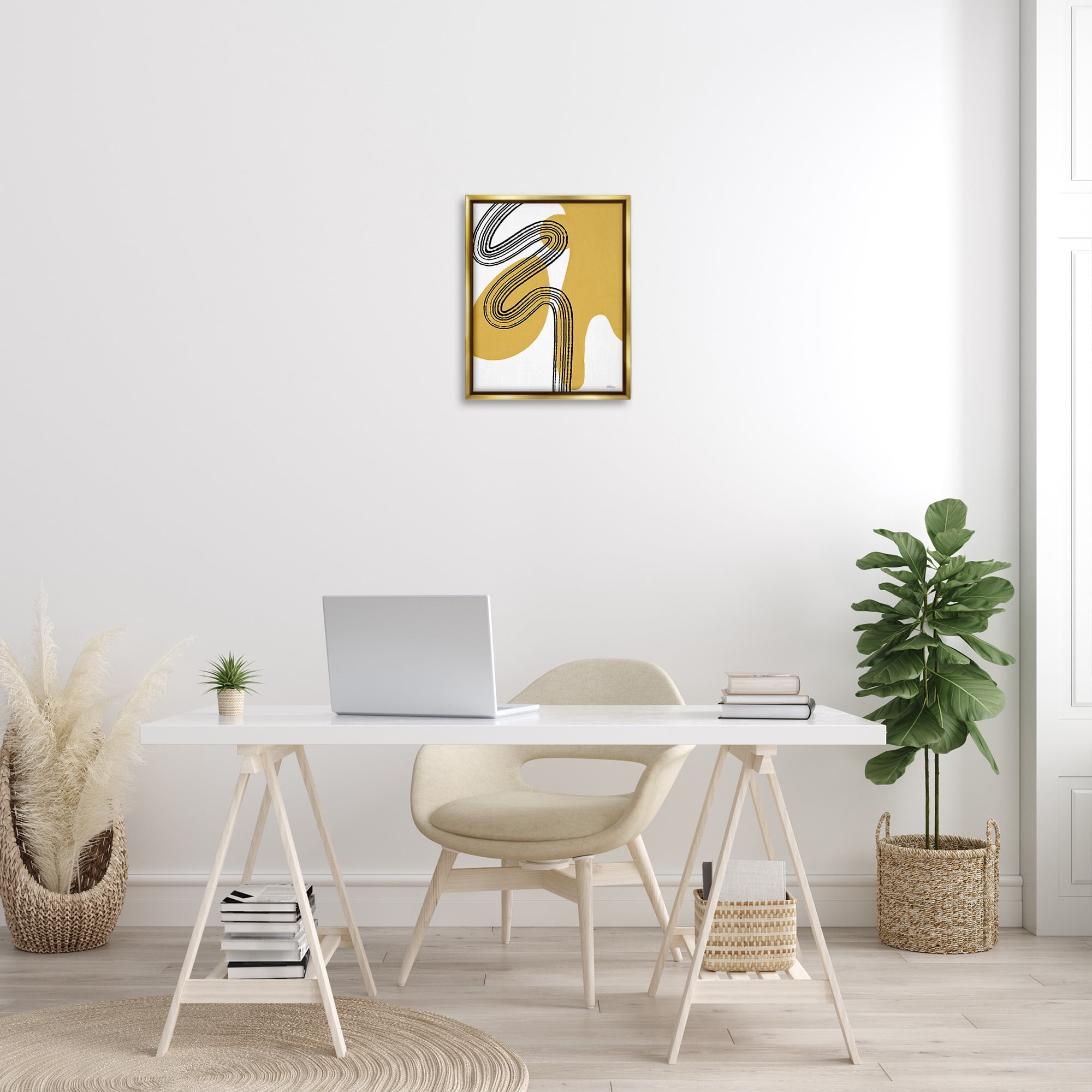 Stupell Industries Contemporary Splatter & Lines Abstract Painting Gold Floater Framed Canvas Art Print Wall Art, 17 x 21