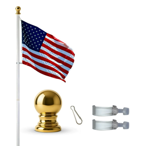 Online Stores 7’ White Aluminum Flagpole with 2 Clear Plastic EZ Mount Clips