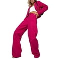 thumbnail image 3 of Women'S 2 Piece Casual Outfits Cropped Blazer Jackets High Waisted Wide Leg Work Pants Suit Set Rose Red M, 3 of 9