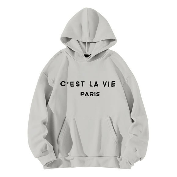 DondPO Womens Sweatshirt Women's Letter Printed Hooded Pocket Sweater With Drawstring Womens Hoodies Womens Fall Jackets Gray S Clearance！