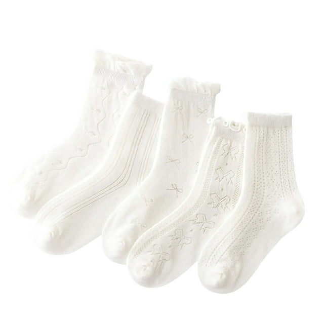 JMYHOAM Chaussettes Filles Chaussettes Tout-Petits Chaussettes Bébé Chaussettes Enfants Filles 5 Pcs Chaussettes Empilées Chaussettes Mi-Mollet Chaussettes Bébé Chaussettes Enfants