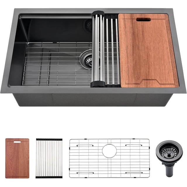 Drop in Kitchen Sink Nano Stainless Steel Deep Single Bowl with Efficient Drainage and Tarnish- Finish for Bar Laundry RV Includes Accessories