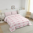 thumbnail image 4 of Cute Bow Bedding Set Pink Kawaii Bowknot King Down Comforter Watercolor Bow Tie Patchwork Pink White Comforter Sets Geometric Check Bow Duvet Insert, 4 of 8