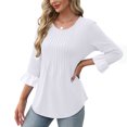 thumbnail image 4 of Kaemgyyd Hauts à Manches 3/4 pour Femmes Décontractés Chics Col Rond Manches à Volants devant Plissé Blouses d'Été Tendance, 4 of 6