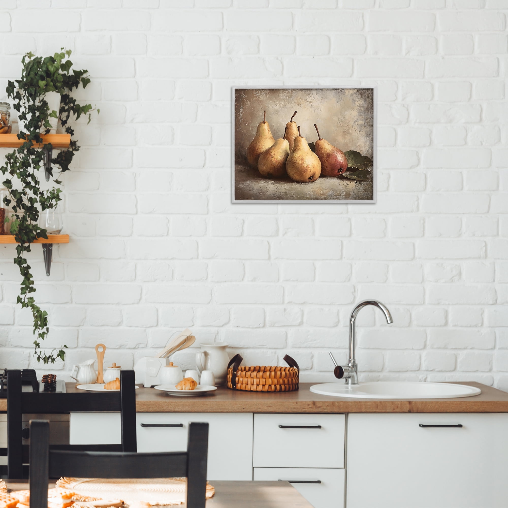 Stupell Industries Neutral Pear Still Life Gray Framed Giclee Art, design by Franklyn Gregory