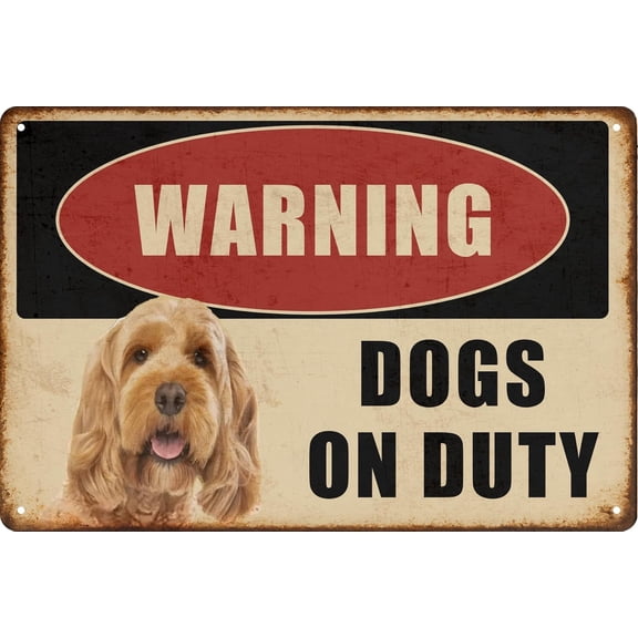 Warning Vintage Funny Dogs Tin Sign,Retro Beware of Dog Metal Sign Dachshund Plaque,Dogs Decor For Dog Lovers House Fence Farm Home Garage (DOGS ON DUTY)