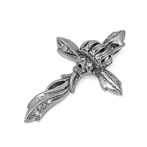 Skull Cross Clear Cubic Zirconia Pendant Stainles Steel