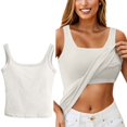 thumbnail image 2 of HOCIRET Tank Top with Built In Bra for Women Adjustable Spaghetti Strap Tops Solid Scoop Neck Padded Cami Shirt Y2k Layering Shapewear White One Size, 2 of 5