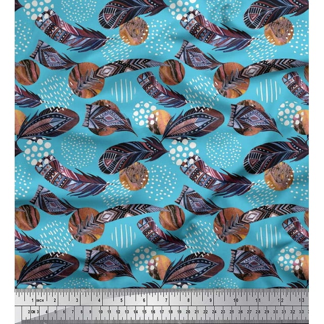 Soimoi Poly Georgette Fabric Brush Stroke & Feather African Printed Fabric 1 Yard 42 Inch Wide