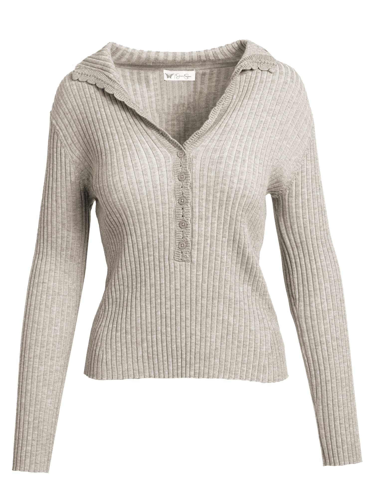 Jessica Simpson Women's and Women's Plus Luanne Polo Sweater with Long Sleeves, Lightweight, Sizes XS-4X