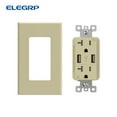 thumbnail image 3 of ELEGRP 3.6Amp USB Outlet, Dual Type A In-Wall Charger with 20 Amp Duplex TR Outlet,Wall Plate Included, Ivory, R1620D36-IV10 (10-Pack), 3 of 8