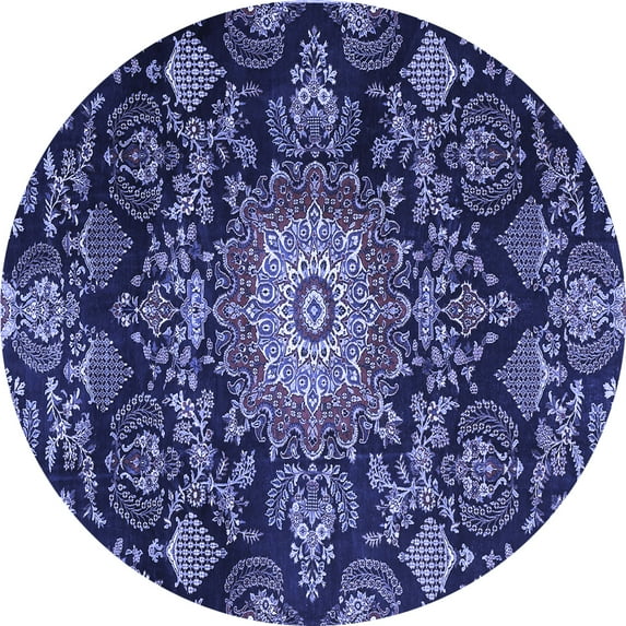 Ahgly Company Indoor Round Medallion Blue Traditional Area Rugs, 4' Round