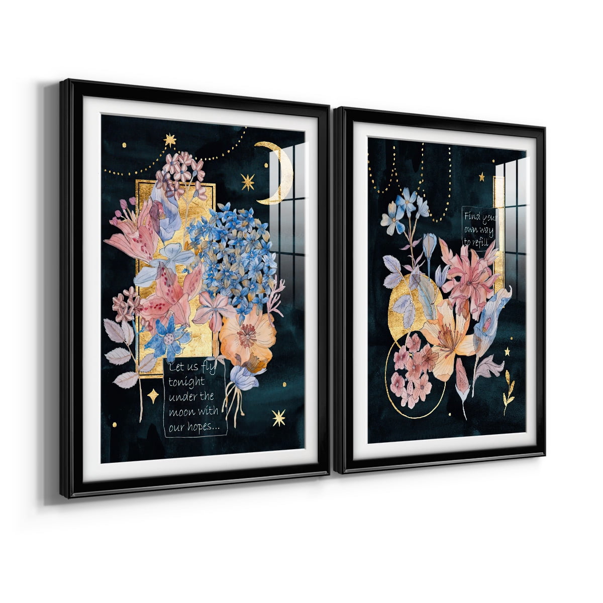 Wexford Home Moonlight Flowers I Premium Framed Print, 26.5" x 36.5" - Ready to Hang, Black (Set of 2)