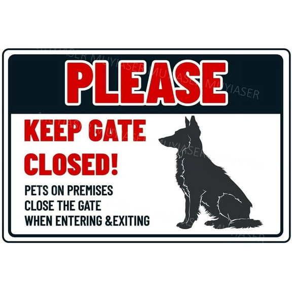 Please Keep Gate Closed Sign German Shepherd Dog Pets On Premises Metal Tin Signs Door Metal Tin Sign 8x12 Inch
