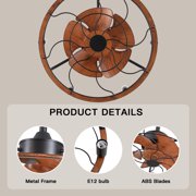 20 inch Brown Caged Ceiling Fan with Lights, Industrial 6-Light Fan Light Fixture with Remote Control, Reversible 6-Speed for Bedroom,Living Room.