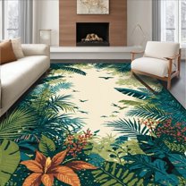 Flatwoven High Traffic Area Rug, Vibrant Tropical Wildlife Print, Non Slip, Stain Resistant, Washable Area Rugs for Living Room, Bedroom(Beige, 8X10)