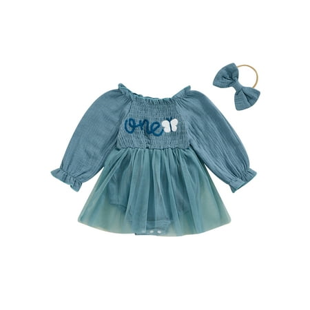 

Girls Romper Dress Letter Butterfly Embroidery Jumpsuits and Headband