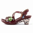 thumbnail image 6 of LoyisViDion Women Shoes Clearance Women'S Retro Dimensional Flower Material Stitching Sandals Thick Heels Shoes Special offers Red 9, 6 of 9