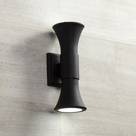 Possini Euro Design Modern Outdoor Wall Light Fixture LED Textured Black 2-Light 14