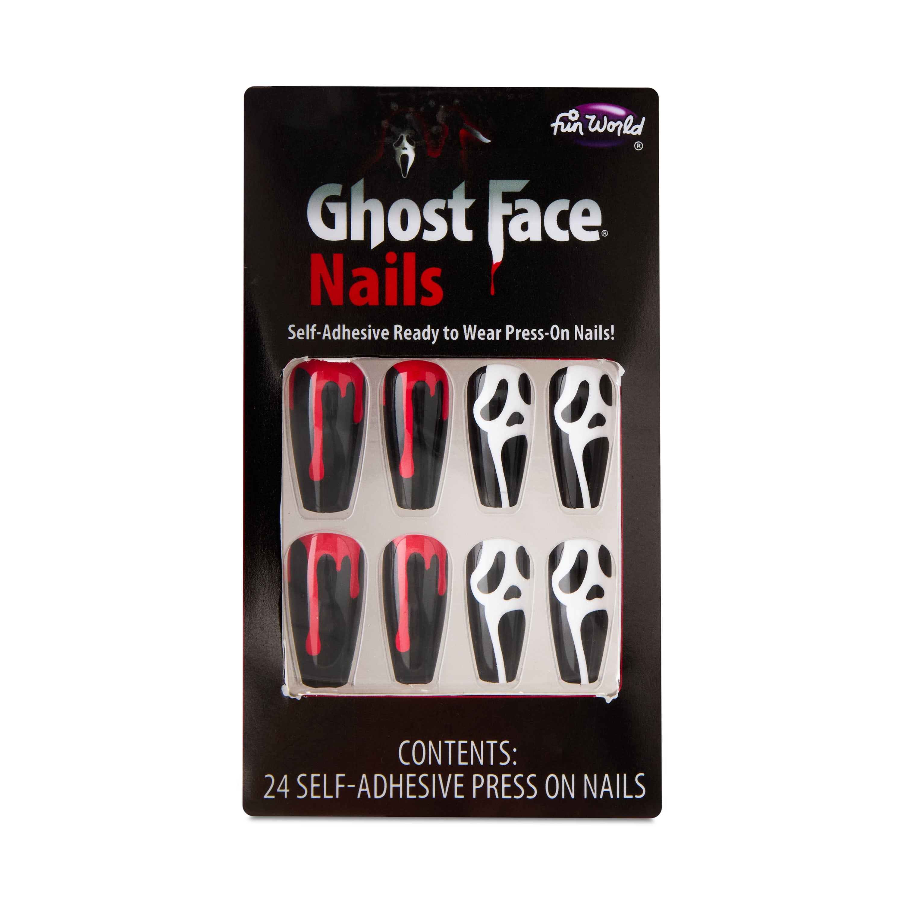 Ghost Face Bloody Nails, Halloween Press-On Nails for Adults, 24pk, by Fun World