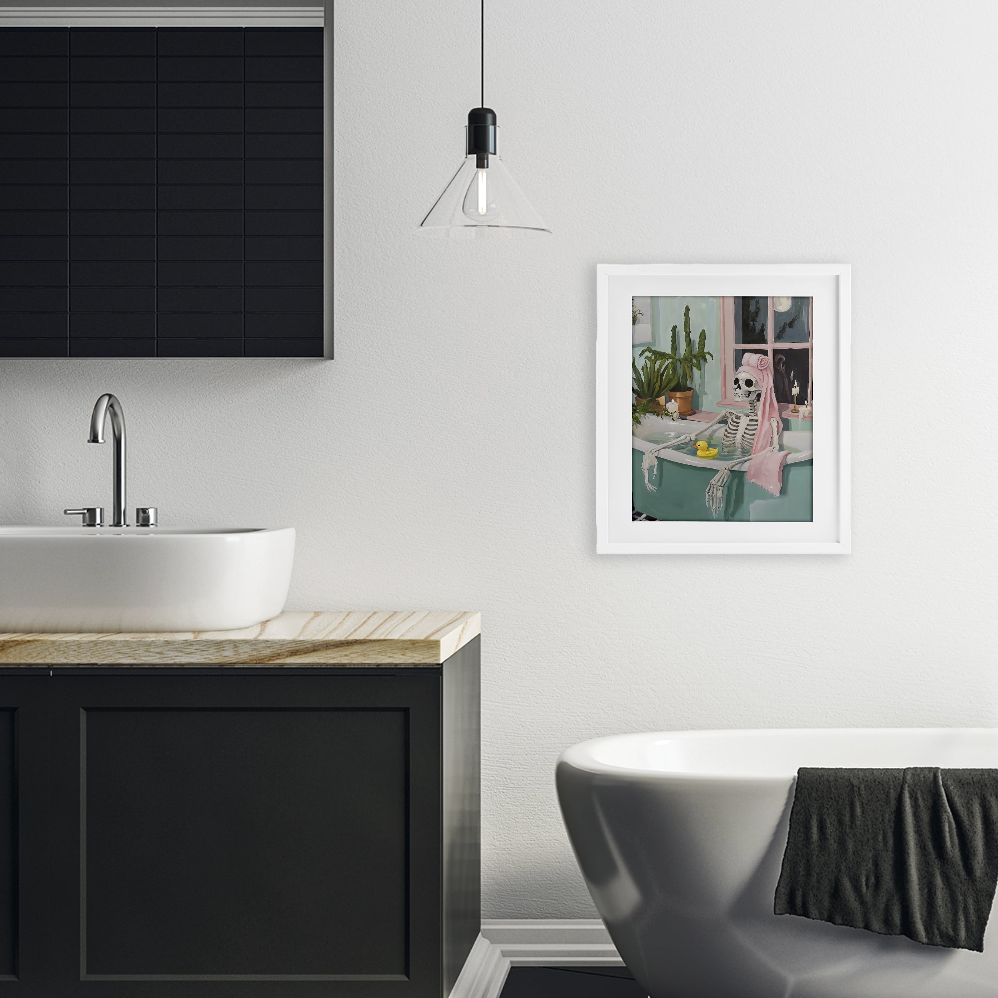 Stupell Industries Midnight Soak Skeleton White Framed Print Under Glass, design by The Prints Vibe
