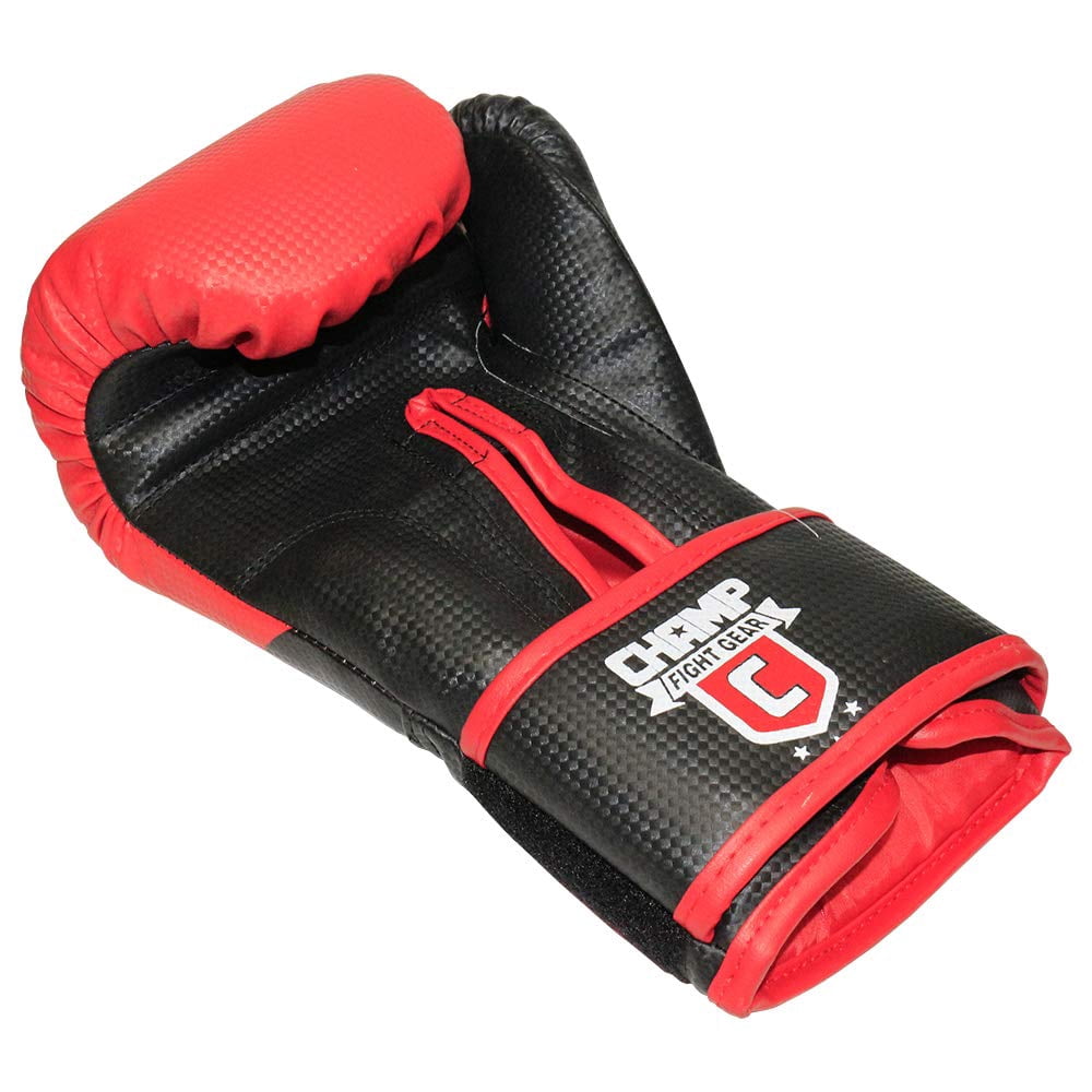 Champ Boxing Gloves for Training, Sparring, Kickboxing, MMA, Muay Thai, Durable PU Leather, Multi-Layered Foam, Wrist Support, Breathable Design, Black/Red, 12oz