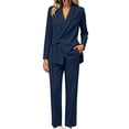 thumbnail image 2 of Cagogo Women Plus Size 2 Piece Outfit Long Sleeve Blazer Tops Wide Leg Pants Set Casual Business Lounge Suits Tracksuits Travel Work Clothes, Navy XL, 2 of 8