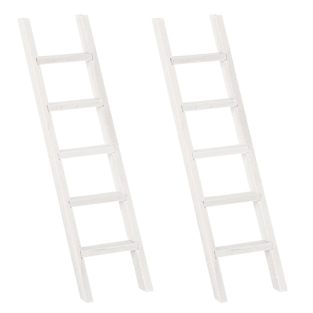 MasteelfCA 2Pcs Wooden Ladder Adornment Simulated Furniture Model Chic Photo Prop White