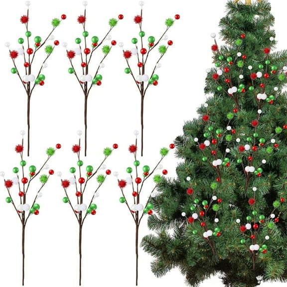 Topboutique 6 Pcs Christmas Tree Picks 16 inch Red Green Christmas Ornaments Christmas Picks Xmas Floral Branches Pastel Xmas Tree Ball Picks for Vase Fillers DIY Crafts Displays Tree Topper Decor