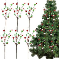 Topboutique 6 Pcs Christmas Tree Picks 16 inch Red Green Christmas Ornaments Christmas Picks Xmas Floral Branches Pastel Xmas Tree Ball Picks for Vase Fillers DIY Crafts Displays Tree Topper Decor