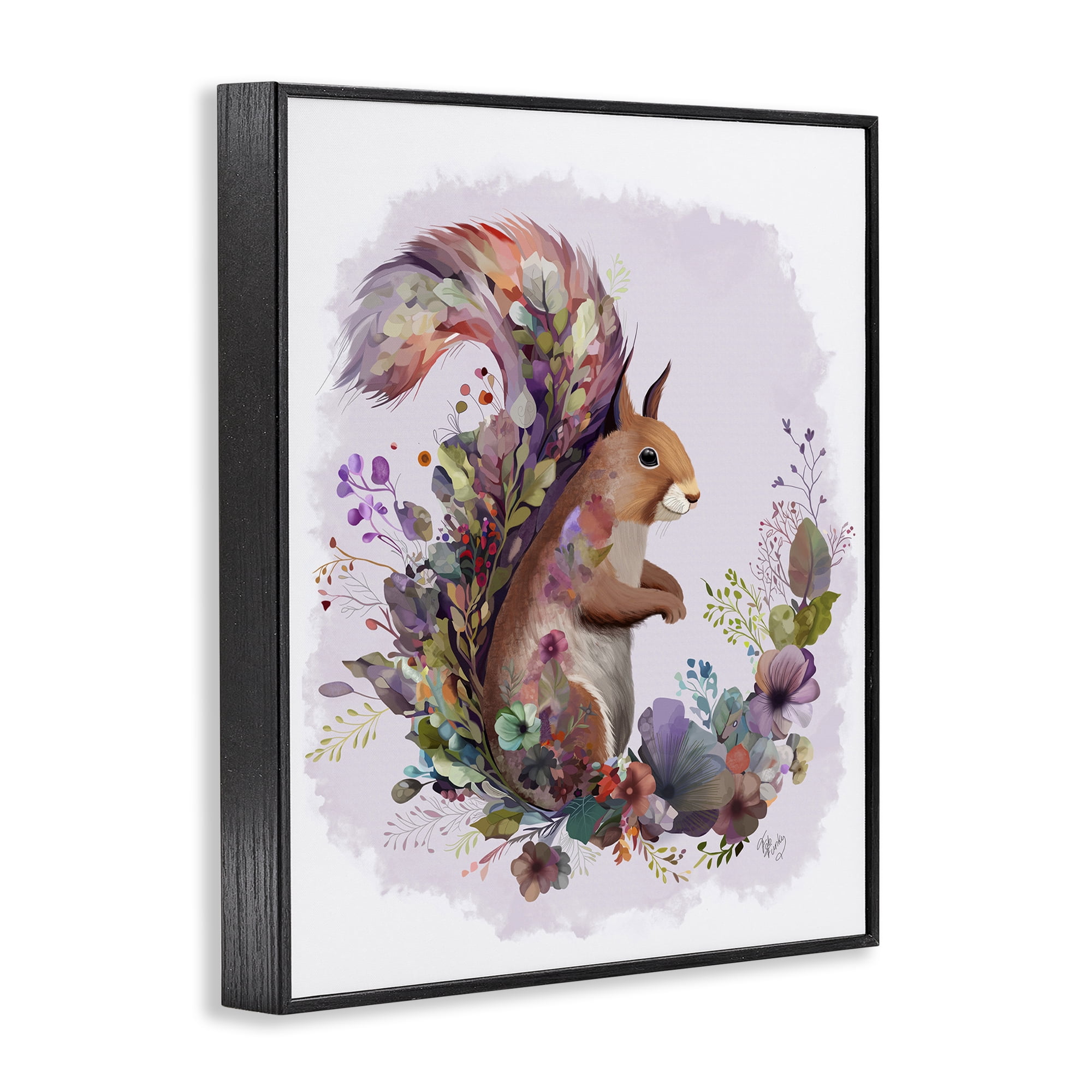 Stupell Industries Squirrel & Floral Garland Animals & Insects Painting Black Framed Art Print Wall Art, 24 x 30