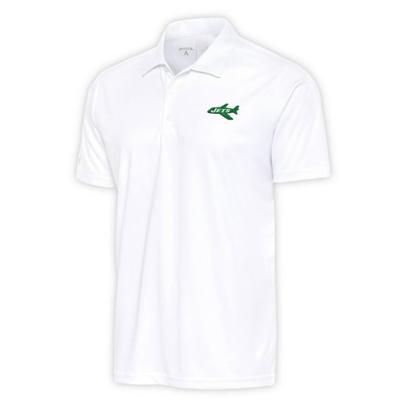 Men's Antigua White New York Jets Team Logo Throwback Tribute Polo