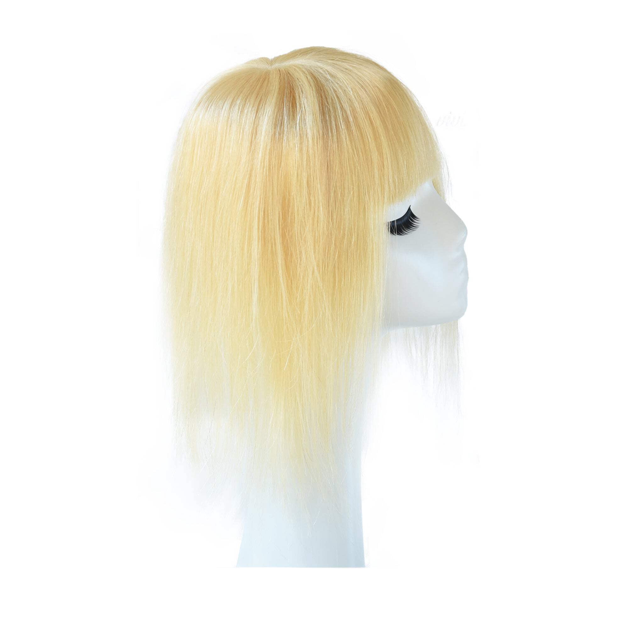 viviabella Hair Toppers for Women Clip in Human Hair Pieces With Bangs 8” 12” Silk Base Crown Top Toupee Fringe for Loss Thinning Hair Replacement Extensions for Straight Hair