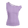 thumbnail image 5 of Yrmaups Loose Fit Sleeveless T Shirt for Women, Off Shoulder Asymmetric Polka Dot Blouse, Casual Slim Tee for Vacation Travel Daily Wear, Purple XL, 5 of 6