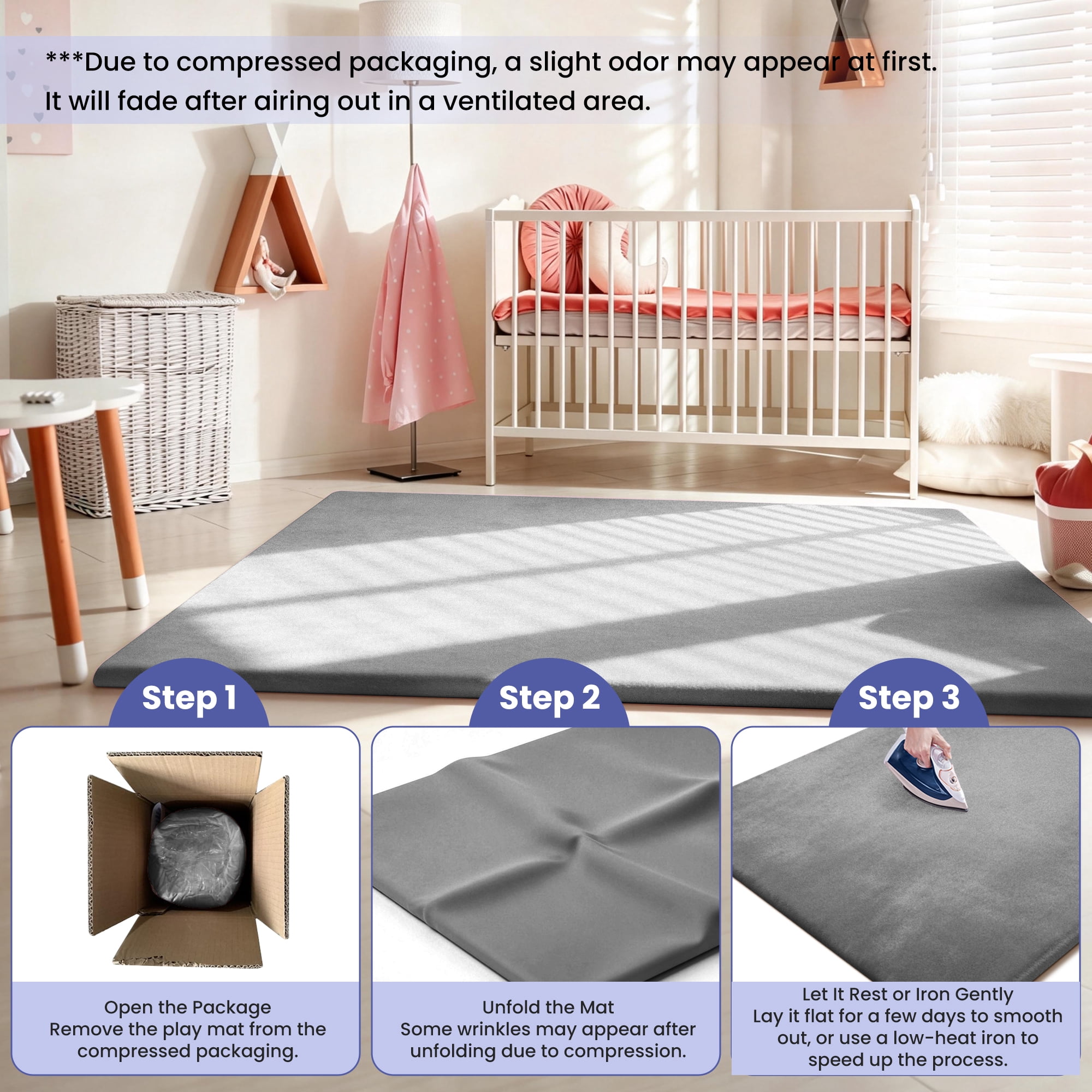babyeap Extra Large Baby Play Mat,73"x50" Playpen Mat,1.3" Extra Thick Crawling Mat for Floor Cushion,Removable Washable Cover Playmat for Babies Toddlers Infant,Gray
