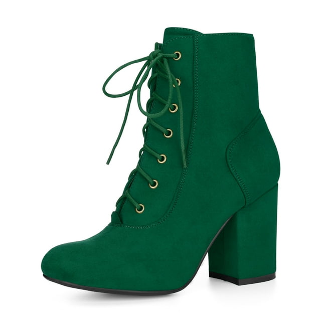 Unique Bargains Bottines à Lacets à Talon Haut Épais à Bout Rond pour Femmes
